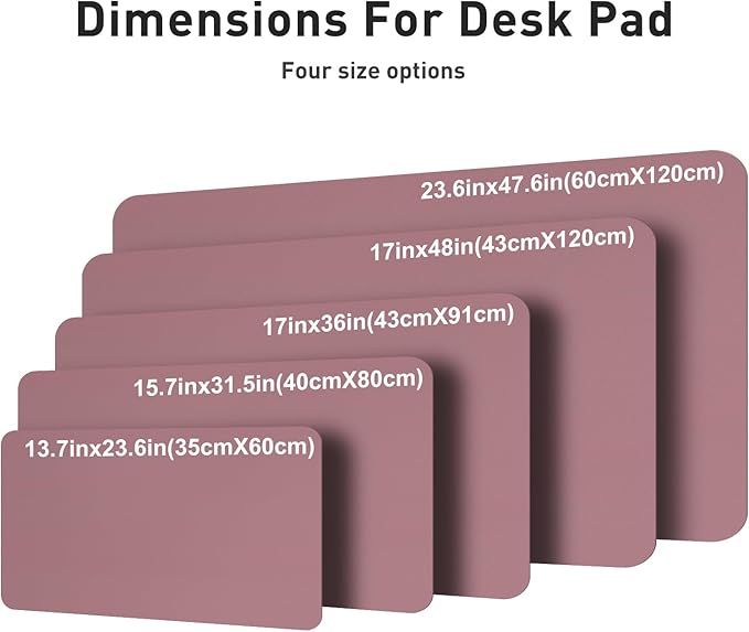 Aothia Faux Leather Desk Mat – Large Mouse Pad, Non-Slip PU Leather Blotter, Waterproof Writing Surface for Office and Home (Dark Pink, 47.2" x 23.6")