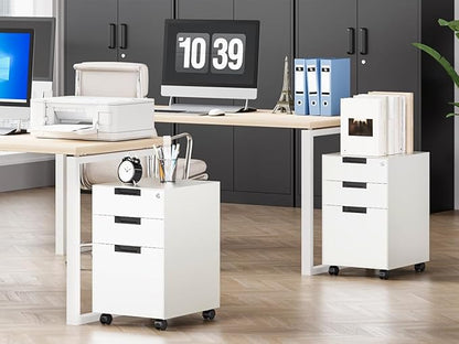 MIIIKO 3 Drawer Filing Cabinet with Lock, Metal Vertical File Cabinets for Home Office, Full Assembled File Cabinets Under Desk, Letter/Legal/A4 File Folders Storage