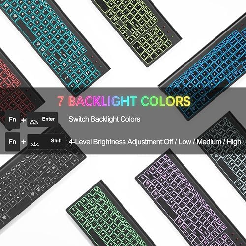 Wireless Backlit Keyboard and Mouse Ultra Slim Combo, TopMate - Matte Black