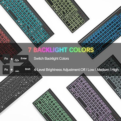 Wireless Backlit Keyboard and Mouse Ultra Slim Combo, TopMate - Matte Black