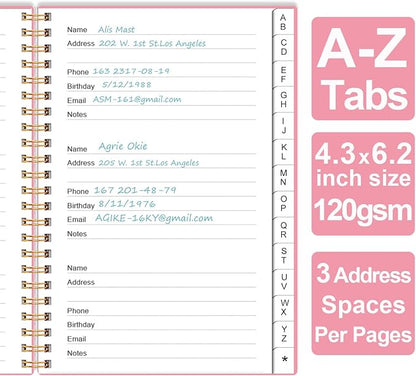 Address Book with Alphabetical Tabs - Telephone & Address Book with Address Contacts, Special Date, Phone, Birthday & Internet Login Password for Home and Office, 4.3" x 6.2", Pink