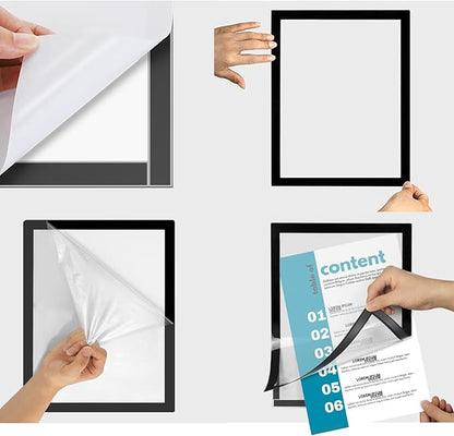 JIUYE 3Pcs Self Adhesive Magnetic Sign Holder 8.5 x 11 inches,Wall Mount Plastic Display Frame,Adhesive Magnetic Framed Paper Document Sign Holder for Home Office Store,Black