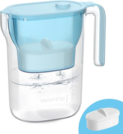 Waterdrop PT-05B-L Water Filter Pitcher, 7-Cup, NSF Certified, Blue | 200-Gallon Long-Life Filter Purifier, Reduces Chlorine and PFOA/PFOS, Replaces 6,400 Plastic Water Bottles a Year
