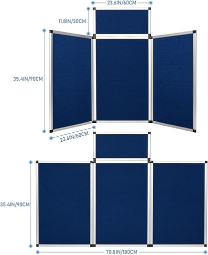 Nisorpa Trade Show Presentation Board, Aluminum Trifold Poster Board 70.8 x 35.4 Inch Display Board with Storage Bag, 3+1 Table Top Folding Panel - Blue