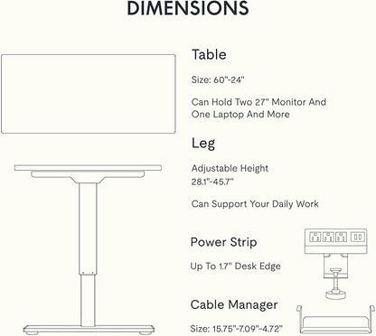 FLEXISPOT EN2 Whole-Piece Standing Desk with Clamp Power Strip, 60 x 24 Electric Stand Up Height Adjustable Desk with Cable Management (Gray Frame + 60" Mahogany Top, 2 Packages)