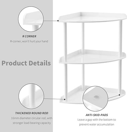Sezanrpt 3 Tier Acrylic Corner Shelf Organizer Storage 9.5x9.5x15.7 Inch, White Countertop Corner Shelf for Bathroom, Kitchen, Bedroom, Office, Study Room