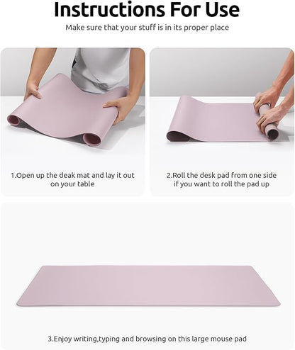 YSAGi Leather Desk Protector, Office Mat, Large Mouse Mat, Non-Slip PU Leather Blotter, Laptop Desk Mat, Waterproof Writing Pad for Office and Home (Grayish Lavender, 31.5" x 15.8")