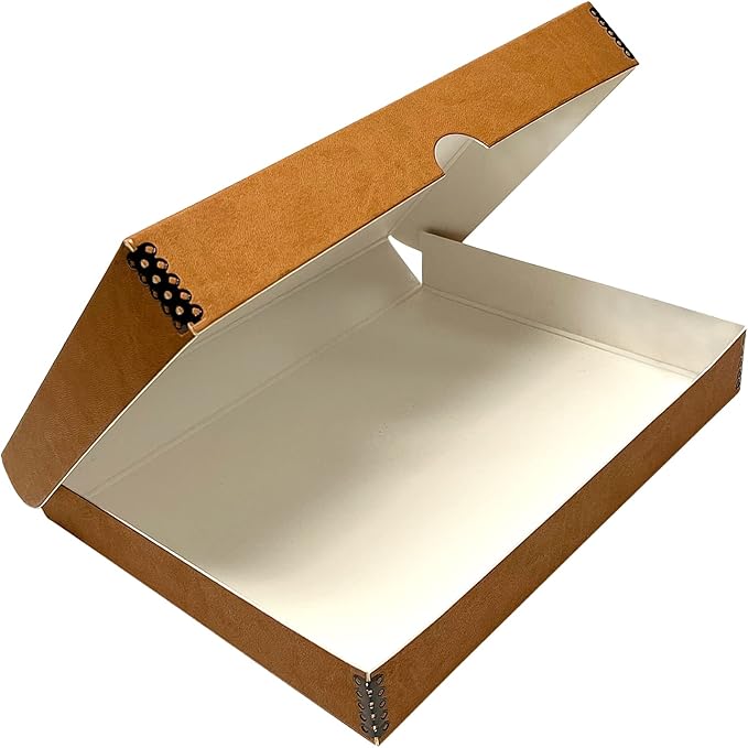Lineco Folio Storage Box, Faux Leather Cover, Clamshell Design, 9.5x12.5x1.75 Inches, Archival Boxboard, Preserve Photos, Cards, Magazines, Documents, Art, Ephemera, Family Records, Tan, Pack of 1