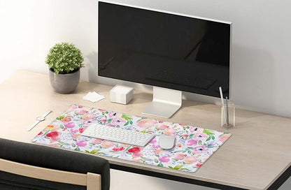 SSOIU Extended Gaming Mouse Pad (35.5x15.7 in), Large Stable Rubber Base Mousepad with Stitched Edges, Keyboard Mouse Mat Desk Pad for Work, Game, Office, Home - Watercolor Floral Botanical Pattern