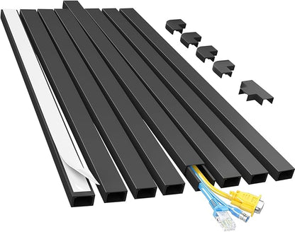 Yecaye Cord Hider, 113in Medium Cord Covers for Wires on Wall, Cord Organizer for 2-3 Wires, Easy Install Cable Management Kit, TV Cable Hider for Home Office, W0.95in H0.55in, Black