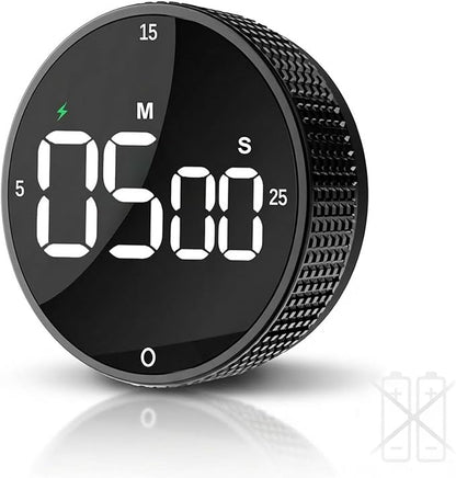 Rechargeable Magnetic Kitchen Timer, LED Countdown/Count-Up Timer, Supports USB-C Charging, with Loud Alarm, 3 Preset Quick Times (5/15/25m), Perfect for Kitchen Cooking, Studying, and Fitness