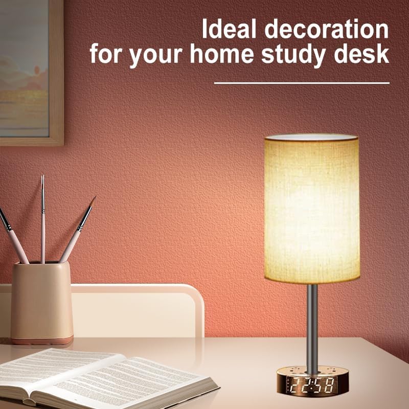 Touch Control Nightstand Light Bedside Table Lamp with USB C Charging Ports Alarm Clock 3 Way Dimmable Lamp for Bedroom Living Room Home（Gray） Thanksgiving Gifts