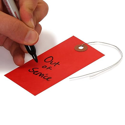 SmartSign Blank Tyvek Shipping Tags with Wire, Size #5 | 4 3/4" x 2 3/8", Pack of 100, Red, Made in USA