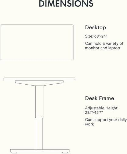 FLEXISPOT EN1 One-Piece Solid Wooden Standing Desk 63 x 24 Inches Height Adjustable Electric Sit Stand Home Office Desks (Silver Frame + Rubber Wood Top, 2 Packages)