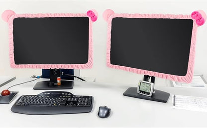 Remagr 2 Pcs 20''-29'' Kawaii Computer Monitor Cover with Cat Ear Design, Furry Cute Pink Monitor Dust Cover Protector Lovely Monitor Accessories Laptop TV LCD Screen Monitor Decoration for Tablet