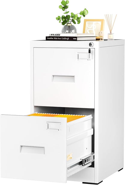 INTERGREAT 2 Drawers File Cabinet with Lock, 18" D Metal White Vertical Filing Cabinet for Hanging Folders, Easy Assemble