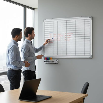 Lined Whiteboard Blank Grid Aluminum Frame Dry Erase Board Reusable Wall Mounted Board for Scheduling, to Do Lists Weekly Planning Home Work(24 x 18 Inch,Whiteboard with Grid)