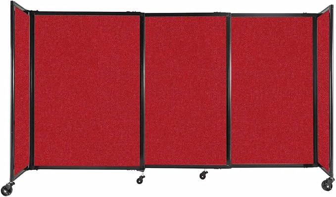 Versare Straightwall Sliding Portable Wall Partition | Freestanding Office Dividers | Locking Wheels | Temporary Room Separator | 7'2'' Wide x 4' Tall Red Fabric Panels