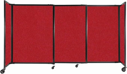 Versare Straightwall Sliding Portable Wall Partition | Freestanding Office Dividers | Locking Wheels | Temporary Room Separator | 7'2'' Wide x 4' Tall Red Fabric Panels