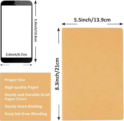 110 Pack A5 Composition Notebooks Bulk, Kraft Cover Lined Paper Journal for Traveler, Notes, Memo, Bulk Journals Notebook Sewn Brown College Ruled, 60 Pages, 8.3 x 5.5 Inch