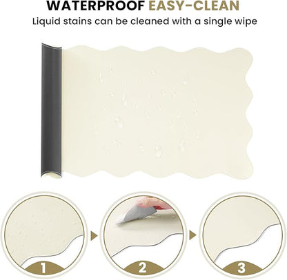 PU Leather Desk Pad, Scalloped Non-Slip Mouse Pad & Large Desk Mat Cover Stitched Edges Writing Pad for Office, Home - Waterproof, Easy to Clean, Durable Surface I 31.4"x15.7", Off-White