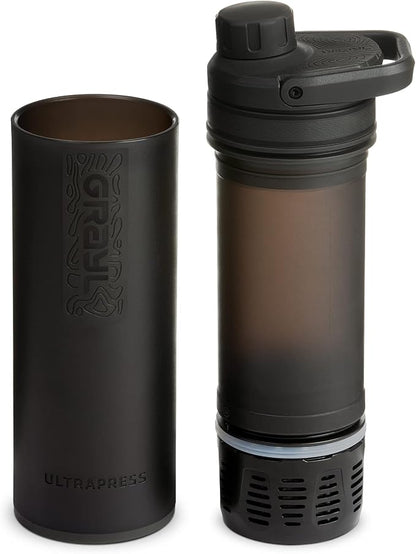GRAYL UltraPress 16.9 oz Water Purifier & Filter Bottle for Hiking, Backpacking, Survival, Travel (Covert Black)