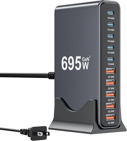 695W USB C Charger Block,10-Port USB C Charging Station GaN IV Travel Essentials Multiple Port Charging Station,100W Laptop Fast Charger Adapter for MacBook Pro/Air,DELL,iPad,iPhone,Samsung Galaxy