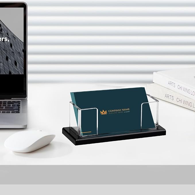 Weiai Acrylic Business Card Holder Stand for Desk, 2 Pieces Modern Black Base Business Card Organizer Display