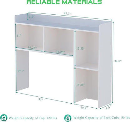 OSCHF Wooden Desktop Hutch Bookshelf - Free Standing Desk Storage Shelf with Top Edge for Computer Desk, Desktop Bookcase for Dorm, Home or Office, Countertop Organizer, White, 45.3"