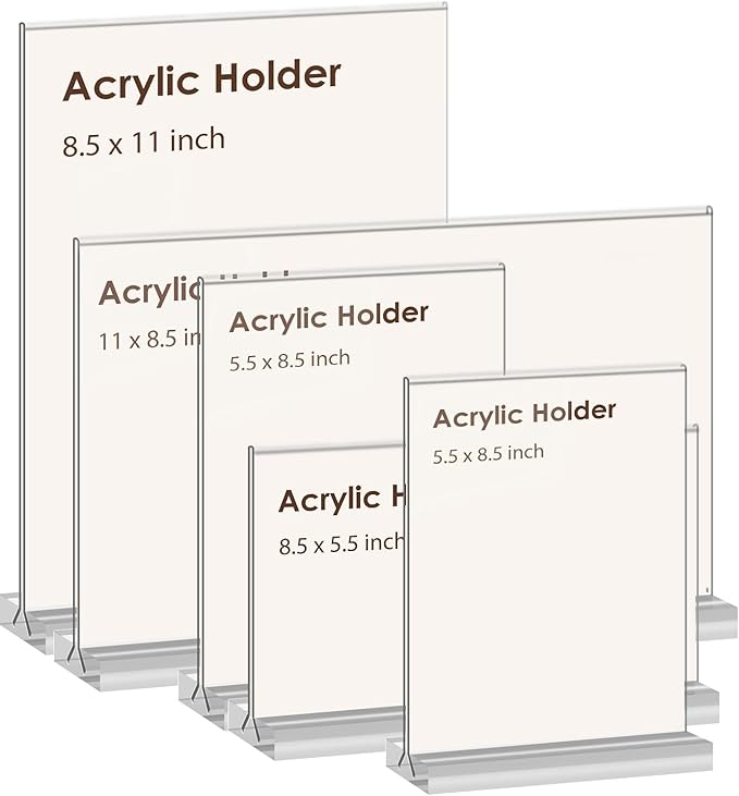 newnewshow Acrylic Sign Holder 8.5x5.5 Inch 3 Pack Horizontal T Shape Double-Sided Desktop Display Holder. (Optional 8.5x11 8.5x5.5 5x7 Horizontal and Vertical)
