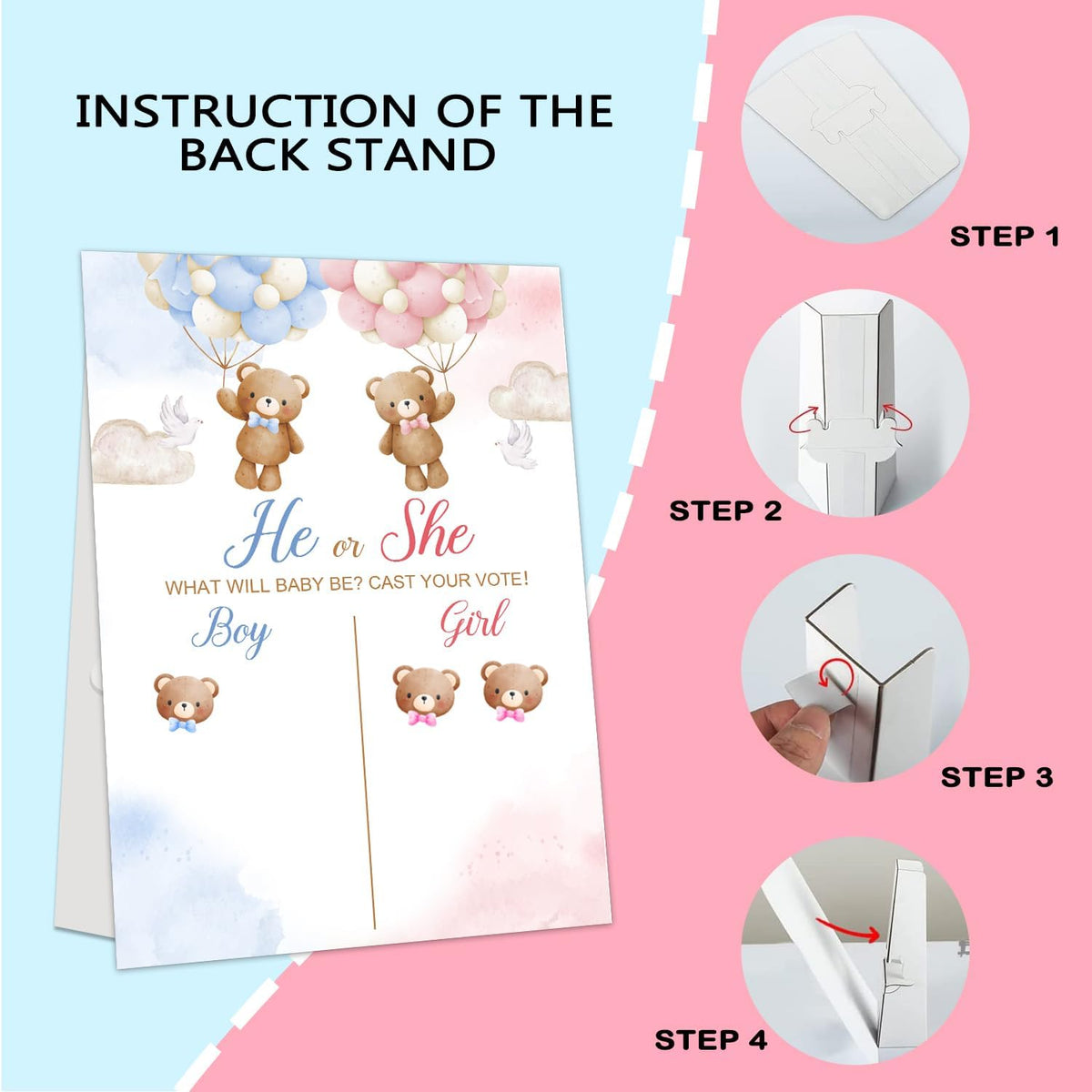 Gender Reveal Party Games, Bear Theme Baby Gender Reveal Voting Board Sign, 48 Stickers, "He or She, WHAT WILL BABY SMITH BE?" - Baby Gender Reveal Party Decorations Games for Boy or Girl Shower .