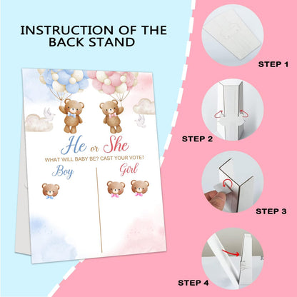 Gender Reveal Party Games, Bear Theme Baby Gender Reveal Voting Board Sign, 48 Stickers, "He or She, WHAT WILL BABY SMITH BE?" - Baby Gender Reveal Party Decorations Games for Boy or Girl Shower .
