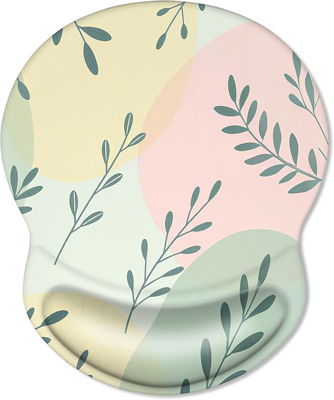 ITNRSIIET Ergonomic Mouse Pad with Comfort Gel Wrist Rest, Non-Slip PU Base, Smooth Textured Surface, Reduces Hand Fatigue & Wrist Pain, 8.7 x 7.2 Inch for Office Gaming Home, PastelFoliage