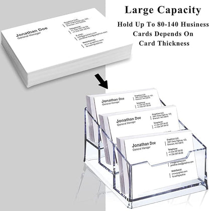 Meschett 3 Pack Clear Acrylic Business Card Holder,3 Tier Premium Acrylic Clear Business Card Holder Stand for Desk Fits 150 Business Cards