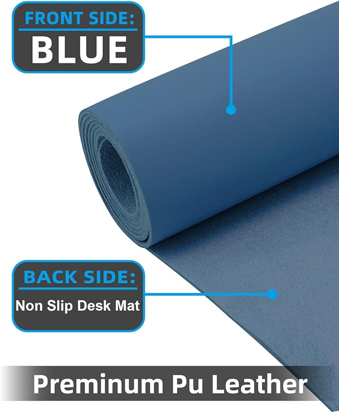 Desk mat Large, Leather Desk Pad Protector,Office Desk Mat,Mouse Pad, Non-Slip Desk Blotter, Laptop Desk Pad, Waterproof Desk Writing Pad for Office&Home (Grey Blue, 48" x 24")
