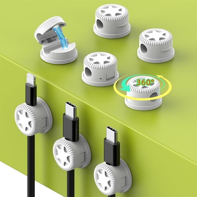 ITUGOU 11PCS Cable Management Cord Holder Organizer, Magnetic Cable Clips Adhesive Wire Keeper, Under Desk for Bedside Nightstand Table Desktop USB Wall Car Office Workspace Accessories (White)