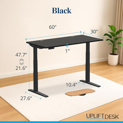 UPLIFTDESK V3 2-Leg Black Laminate Wood Standing Desk – Adjustable Height, Advanced 1-Touch Memory Keypad, Under Desk Cable Management, Wire Grommets & Rocker Board (Black C-Frame, 60 x 30 inch)