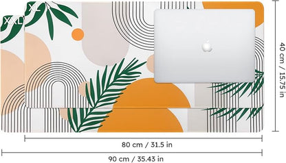 iCasso Extended Gaming Mouse Pad (35.4x15.7 in), Large 3mm Non-Slip Rubber Base Mousepad with Stitched Edges, Waterproof Keyboard Mouse Mat Desk Pad for Work, Game, Office, Home-Elm Leaf