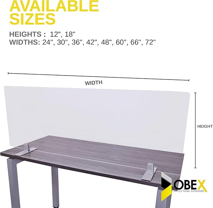 OBEX Acrylic Free Standing Screen, Divider for Desk Privacy Home & Office Partitions for Table Top Workstation, Portable Cubicle Panel for Work, 12" x 48", Clear
