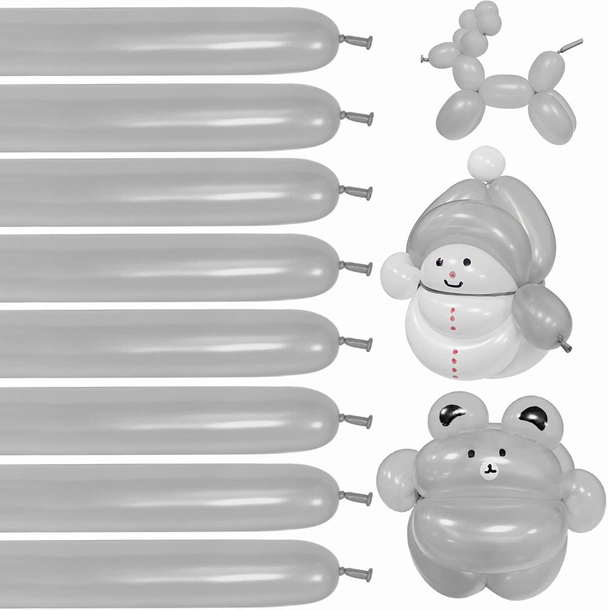 260 Balloons 100 pcs: Skinny Silver Balloons for Wedding, Birthday Parties