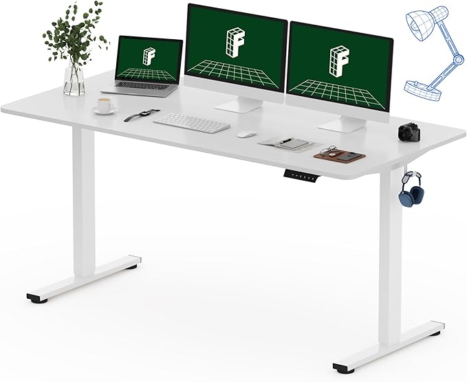 FLEXISPOT One-Piece Electric Standing Desk, 60 x 24 Inches Adjustable Desk with Seamless Desktop, Memory Controller Height Adjustment (White Frame + White Desktop, 2 Packages)