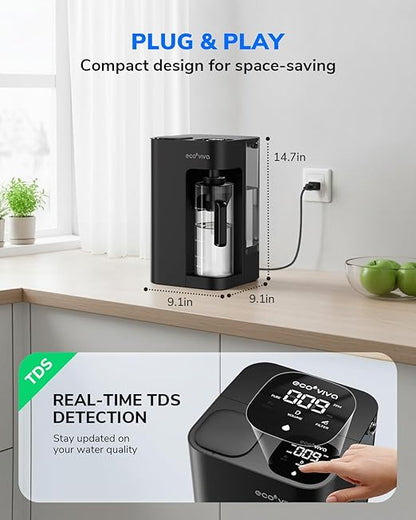 Ecoviva Mate 3 Countertop Reverse Osmosis Water Filter with 2 Auto-Fill Pitchers, 8-Stage RO Filtration System, Installation-Free, Reduces TDS, 3:1 Pure-to-Drain Ratio, Home & Kitchen, Black
