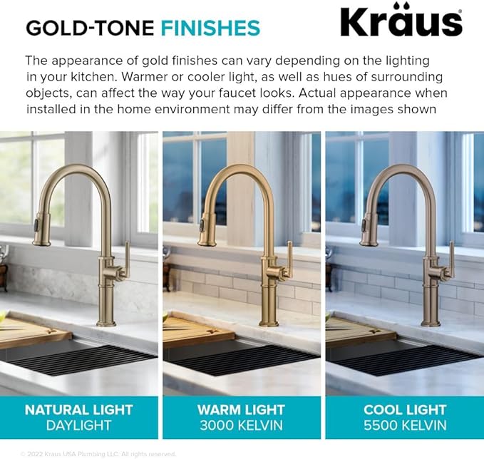 KRAUS Allyn Traditional Industrial Pull-Down Single Handle Kitchen Faucet in Brushed Gold, KPF- 4100BG
