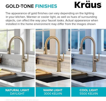 KRAUS Allyn Traditional Industrial Pull-Down Single Handle Kitchen Faucet in Brushed Gold, KPF- 4100BG