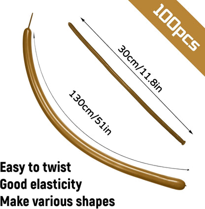 100Pcs 260 Balloons Long Balloons for Balloon Garland Thickening Latex Twisting Balloon, Brown long balloons for tying Animals Modeling Halloween Christmas Party Decorations. (Card base color)