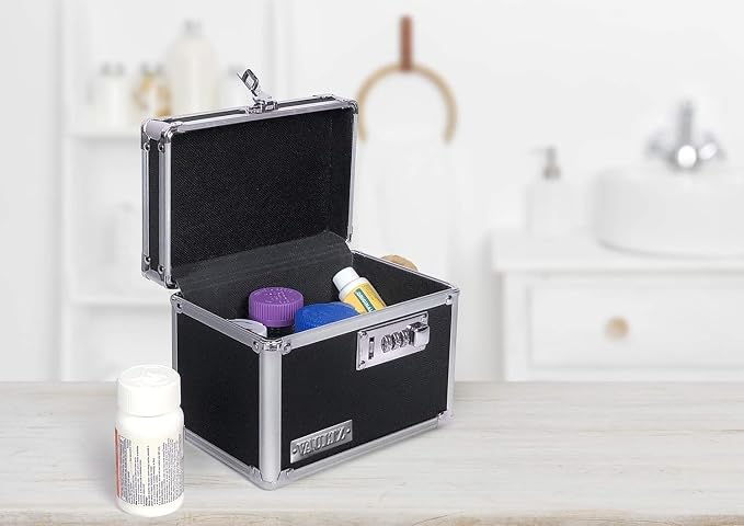 Vaultz Medicine Lock Box - 4 Pack - 5 x 7 x 5 Inches - Secure Cabinet Safe with Combination Lock - Ideal for Medications and Small Valuables - Black | Secure cabinet safe for medications, cash and small valuables, compact design fits shelves, drawers o...