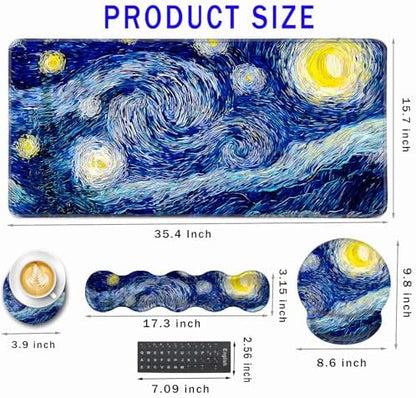 Mouse Pad,Large Pink Desk Mat, 4in1 XXL Mousepad + Keyboard Wrist Rest+Mouse Wrist Rest+Coaster Set with Ergonomic Desk Pad for Home Office Table Computer-Abstract Night Sky