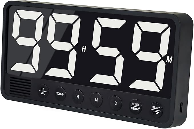 Digital Kitchen Timer with 7.1” Extra Large Display, Rechargeable Magnetic LED Countdown/Up Memory Timer with 6 Alarms & 4 Volume Levels for Cooking, Classroom, Office, Home Gym (Black)