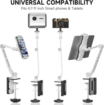suptek Aluminum Tablet Desk Mount Stand 360° Flexible Cell Phone Holder for iPad, iPhone, Samsung, Asus and More 4.7-11 inch Devices, Good for Bed, Kitchen, Office (YF208BW)