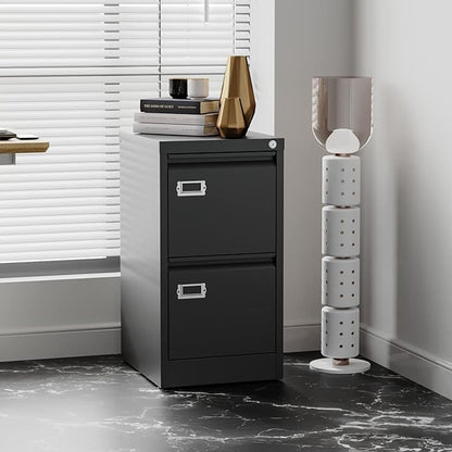 Fesbos 2 Drawers Vertical File Cabinets - 17.8" Deep Lockable Filing Cabinet - Black Metal Storage Cabinets for Home Office to Hanging Files Letter/Legal/F4/A4 Size